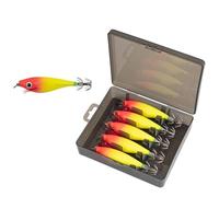 LEYDUN Luminous Horizontal Squid Jig Wood Shrimp Hook - 5pcs Fishing Lures for Octopus & Cuttlefish - Saltwater Baits(60series(5pcs) 02)