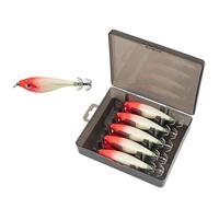 LEYDUN Luminous Horizontal Squid Jig Wood Shrimp Hook - 5pcs Fishing Lures for Octopus & Cuttlefish - Saltwater Baits(60series(5pcs) 01)