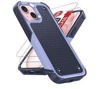 LeYi Armour Case Compatible with iPhone 15 6.1", Phone Cover with 2 Pack Tempered Glass Screen Protectors, Heavy Duty Hard PC Textured Shockproof Back Case Purple