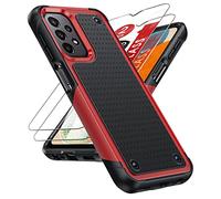 LeYi Armour Case Compatible with Samsung Galaxy A13 4G 5G/ A04S/ A23/A32 5G, Phone Cover with 2 Pack Tempered Glass Screen Protectors, Heavy Duty Hard PC Textured Shockproof Back Case Red