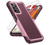 LeYi Armour Case Compatible with Samsung Galaxy A13 4G 5G/ A04S/ A23/A32 5G, Phone Cover with 2 Pack Tempered Glass Screen Protectors, Heavy Duty Hard PC Textured Shockproof Back Case Red Pink