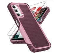 LeYi Armour Case Compatible with Samsung Galaxy A14 5G / A14 4G, Galaxy A14 Phone Cover with 2 Pack Tempered Glass Screen Protectors, Heavy Duty Hard PC Textured Shockproof Back Case Red Pink