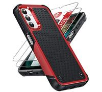 LeYi Armour Case Compatible with Samsung Galaxy A14 5G, Galaxy A14 Phone Cover with 2 Pack Tempered Glass Screen Protectors, Heavy Duty Hard PC Textured Shockproof Back Case Red