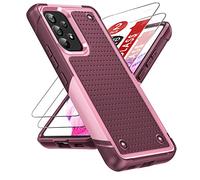 LeYi Armour Case Compatible with Samsung Galaxy A53 5G, Galaxy A53 Phone Cover with 2 Pack Tempered Glass Screen Protectors, Heavy Duty Hard PC Textured Shockproof Back Case Red Pink