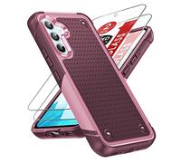 LeYi Armour Case Compatible with Samsung Galaxy A54 5G, Galaxy A54 Phone Cover with 2 Pack Tempered Glass Screen Protectors, Heavy Duty Hard PC Textured Shockproof Back Case Red Pink