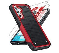 LeYi Armour Case Compatible with Samsung Galaxy A54 5G, Galaxy A54 Phone Cover with 2 Pack Tempered Glass Screen Protectors, Heavy Duty Hard PC Textured Shockproof Back Case Red