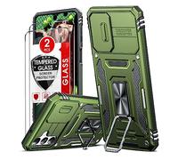 LeYi Armour Case for Samsung Galaxy A14 4G / A14 5G, Samsung A14 Case with Camera Lens Cover Slider, Ring Stand Holder Military Grade Protective Shockproof Phone Cover for Galaxy A14 Green