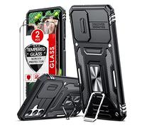 LeYi Armour Case for Samsung Galaxy A14 5G/4G and 2 Pack Screen Protectors, Samsung A 14 Case with Camera Lens Cover Slider, Ring Stand Holder Military Grade Shockproof Phone Cover, Black