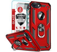 LeYi Case for iPhone SE3 2022/8/7/SE 2020/6/6s with 2 Tempered Glass, Ring Holder Military Anti-Fall Reinforced Bumper Shockproof Soft TPU and Hard PC Protective Case Red