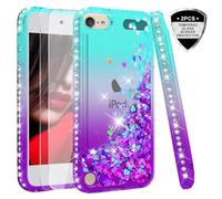 LeYi Case for iPod Touch 7th / 6th / 5th Gen with Glass Screen Protector [2 pack], Glitter Liquid Luxury Clear TPU Silicone Shockproof Phone Cover for iPod Touch 5th 6th 7th Generation Blue Purple
