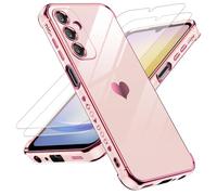 LeYi Case for Samsung Galaxy A25 5G Mobile Phone Case, Shockproof Protective Cover Case, Camera Protection, Scratch-Resistant for Samsung A25 5G Pink Cute Heart Pattern TPU Silicone Electroplating