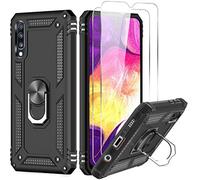 LeYi Case for Samsung Galaxy A50 / A50S / A30S with [2 Pieces Tempered Glass] Ring Stand, Double Reinforced Defense Bumper TPU Silicone Shockproof Armor Case Cover for Samsung A50/A50S/A30S Black