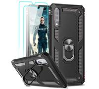 LeYi Case for Samsung Galaxy A70/A70S [2 x Tempered Glass] 360 Degree Ring Stand, Military Double Reinforced Defense Bumper Silicone Shockproof Armor Protection Case Cover - Black