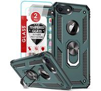 LeYi Compatible with iPhone 8, 7, SE 2020, SE 3 2022/6/6S Case and Screen Protector, Ring Holder Shockproof Tough Protective Silicone TPU Armour Phone Cover Green