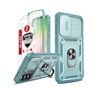 LeYi Cover for Samsung A56 5G with 2 Tempered Glass Films, Samsung Case for Galaxy A 56 with Camera Protection [Slidable] Shockproof Armor 560° Ring Support TPU Bumper Cases, Green