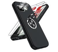 LeYi for Google Pixel 10A Phone Case with 2 Tempered Glass Screen Protector, 2 Camera Lens Protector and Invisible Metal Ring Stand Holder, Shockproof Protective Mobile Cover for Pixel 10 A - Black