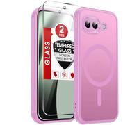 LeYi for Google Pixel 10a Phone Case with Magnetic, Compatible with MagSafe, 2 Tempered Glass Screen Protector, Translucent Matte Back Shockproof Protective Cover Slim Fit for Pixel 10 a, Pink