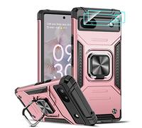 LeYi for Google Pixel 6A Case and 2 Pack Camera Lens Protector, Ring Holder Stand Shockproof Military Grade Protective Hard Bumper Phone Cover Case for Google Pixel 6A (6.2 inches Screen) Rose Gold
