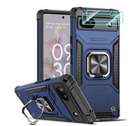 LeYi for Google Pixel 6A Case and 2 Pack Camera Lens Protector, Ring Holder Stand Shockproof Military Grade Protective Hard Bumper Mobile Phone Cover Case for Google Pixel 6A (6.2 inches Screen) Blue