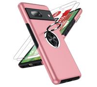 LeYi for Google Pixel 7 Phone Case with 2 Screen Protector and Invisible Metal Ring Stand Holder, Shockproof Protective Mobile Cover for Googlepixel 7 5G - Pink