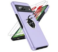 LeYi for Google Pixel 7 Phone Case with 2 Screen Protector and Invisible Metal Ring Stand Holder, Shockproof Protective Mobile Cover for Googlepixel 7 5G - Purple