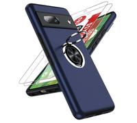 LeYi for Google Pixel 7 Phone Case with 2 Screen Protector and Invisible Metal Ring Stand Holder, Shockproof Protective Mobile Cover for Googlepixel 7 5G - Blue