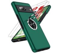 LeYi for Google Pixel 7 Phone Case with 2 Screen Protector and Invisible Metal Ring Stand Holder, Shockproof Protective Mobile Cover for Googlepixel 7 5G - Green