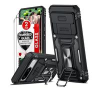 LeYi for Google Pixel 8 Case: Pixel 8 Phone Case with Camera Lens Cover Slider, 2 Pack Screen Protectors, Ring Stand Holder Military Grade Protective Shockproof Armour Cover, Black