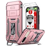 LeYi for Google Pixel 8a Case: Pixel 8A Phone Case with Camera Lens Cover Slider, 2 Pack Screen Protectors, Ring Stand Holder Military Grade Protective Shockproof Armour Cover, Rose Gold