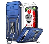 LeYi for Google Pixel 8a Case: Pixel 8A Phone Case with Camera Lens Cover Slider, 2 Pack Screen Protectors, Ring Stand Holder Military Grade Protective Shockproof Armour Cover, Navy Blue