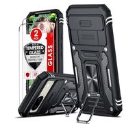 LeYi for Google Pixel 8a Case: Pixel 8A Phone Case with Camera Lens Cover Slider, 2 Pack Screen Protectors, Ring Stand Holder Military Grade Protective Shockproof Armour Cover, Black