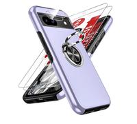 LeYi for Google Pixel 8a Phone Case with 2 Tempered Glass Screen Protector, 2 Camera Lens Protector and Invisible Phone Ring Holder, Shockproof Protective Cover for Google Pixel 8 a 5G - Purple