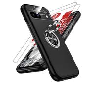 LeYi for Google Pixel 8a Phone Case with 2 Tempered Glass Screen Protector, 2 Camera Lens Protector and Invisible Phone Ring Holder, Shockproof Protective Cover for Google Pixel 8 a 5G - Black