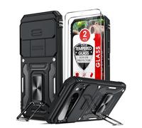 LeYi for Google Pixel 9 / Pixel 9 Pro Case: Pixel 9 Phone Case with Camera Lens Cover Slider, 2 Pack Screen Protectors, Ring Stand Holder Military Protective Shockproof Armour Phone Cover, Black