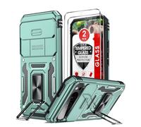 LeYi for Google Pixel 9 / Pixel 9 Pro Case: Pixel 9 Phone Case with Camera Lens Cover Slider, 2 Pack Screen Protectors, Ring Stand Holder Military Protective Shockproof Armour Phone Cover, Light Green