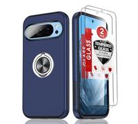 LeYi for Google Pixel 9/Pixel 9 Pro Case with 2 Tempered Glass Screen Protector and Invisible Phone Ring Holder, Shockproof Protective Phone Cover - Blue