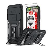 LeYi for Google Pixel 9 Pro XL Case: Pixel 9 Pro XL Phone Case with Camera Lens Cover Slider, 2 Pack Screen Protectors, Ring Stand Holder Military Protective Shockproof Armour Phone Cover, Black