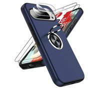 LeYi for Google Pixel 9 Pro XL Phone Case with 2 Tempered Glass Screen Protector, Camera Lens Protector and Invisible Phone Ring Holder, Shockproof Protective Cover - Blue