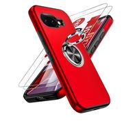 LeYi for Google Pixel 9a Phone Case with 2 Tempered Glass Screen Protector and 360° Rotating Invisible Phone Ring Holder, Shockproof Protection Cover for Google Pixel 9 a - Red