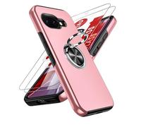 LeYi for Google Pixel 9a Phone Case with 2 Tempered Glass Screen Protector and 360° Rotating Invisible Phone Ring Holder, Shockproof Protection Cover for Google Pixel 9 a - Pink