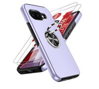 LeYi for Google Pixel 9a Phone Case with 2 Tempered Glass Screen Protector and 360° Rotating Invisible Phone Ring Holder, Shockproof Protection Cover for Google Pixel 9 a - Purple