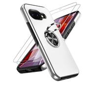 LeYi for Google Pixel 9a Phone Case with 2 Tempered Glass Screen Protector and 360° Rotating Invisible Phone Ring Holder, Shockproof Protection Cover for Google Pixel 9 a - Silver