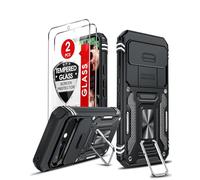 LeYi for Google Pixel 9a Phone Case, with Camera Lens Cover Slider, 2 Pack Screen Protectors, Ring Stand Holder Military Grade Protective Shockproof Armour Cover for Google Pixel 9 a, Black