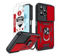 LeYi for Honor 200 Lite 5G Case, Camera Lens Slide Design, 2 Pack Screen Protectors, Military Shockproof Phone Cover with Ring Stand Holder Phone Case for Honor 200 Lite, Red