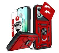 LeYi for Honor 400 Lite 5G Phone Case with Camera Cover Slider and 2 Tempered Glass Screen Protectors, Ring Stand Holder, Military Protective Armour Rugged Phone Cover for Honour 400 Lite 5G, Red