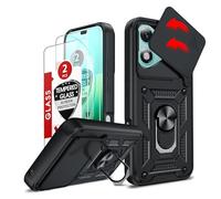 LeYi for Honor 400 Lite 5G Phone Case with Camera Cover Slider and 2 Tempered Glass Screen Protectors, Ring Stand Holder, Military Protective Armour Rugged Phone Cover for Honour 400 Lite 5G, Black