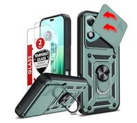 LeYi for Honor 400 Lite 5G Phone Case with Camera Cover Slider and 2 Tempered Glass Screen Protectors, Ring Stand Holder, Military Protective Armour Rugged Phone Cover for Honour 400 Lite 5G, Green