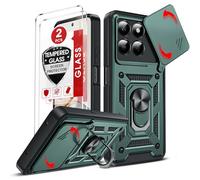 LeYi for Honor 400 Smart 5G/X7d 4G/5G Phone Case with Camera Cover Slider,2 Tempered Glass Screen Protectors,Ring Stand Holder, Rugged Protective Tough Armor Cover for Honour 400 Smart 5G Green