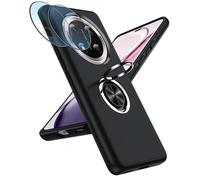 LeYi for Honor Magic7 Lite 5G Phone Case with 2 Camera Lens Protector and Invisible Metal Ring Stand Holder, Shockproof Protective Mobile Cover for Honor Magic7 Lite - Black