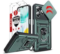 LeYi for Honor X5c/X5c Plus 4G Phone Case with Ring Holder, Sliding Camera Cover and 2 Screen Protectors, Rugged Protective Tough Armor Cover for Honour X5c/X5c Plus 4G-Green